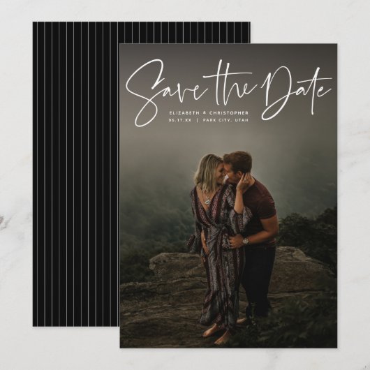 Moderne script verticale foto save the date (Voorkant / Achterkant)