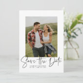 Moderne script verticale foto save the date (Staand voorkant)