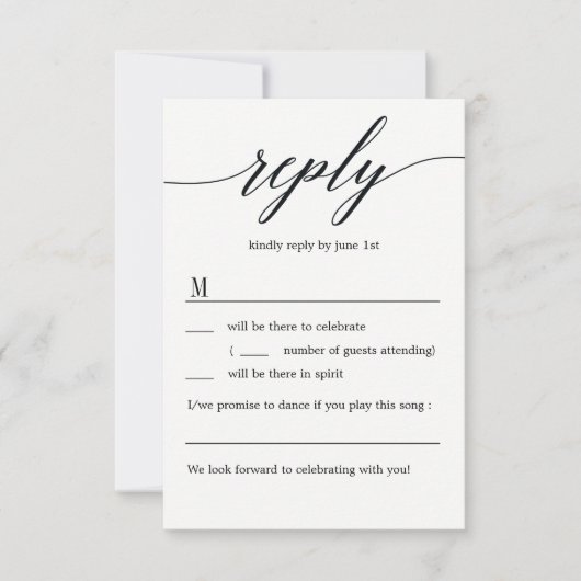 Moderne Script Wedding RSVP zonder menuopties Kaart (Voorkant)