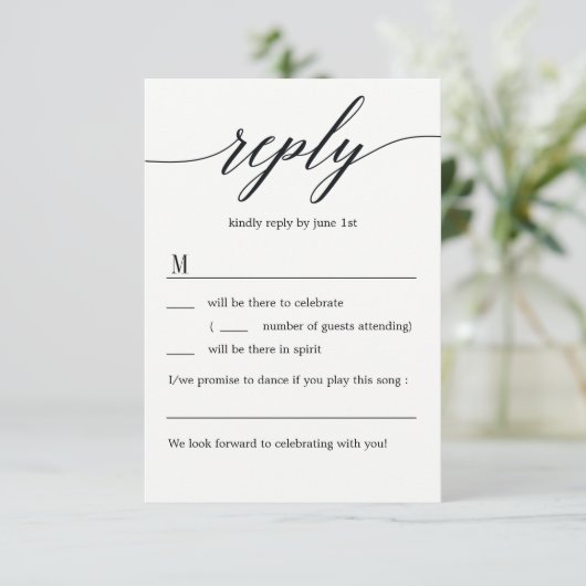 Moderne Script Wedding RSVP zonder menuopties Kaart (Staand voorkant)