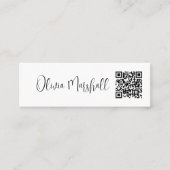 Moderne Script White Black Minimalist QR CODE Mini Visitekaartje (Voorkant)