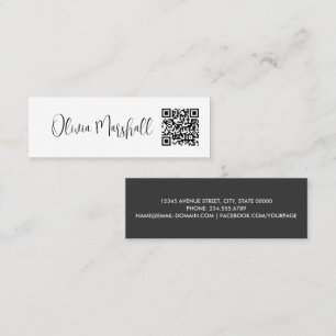 Moderne Script White Black Minimalist QR CODE Mini Visitekaartje