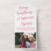 Moderne Script Wit & Rood Vakantie Fotokaart All In One Uitnodiging (Binnen)