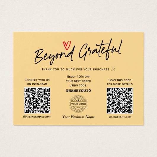 Moderne Script Yellow QR-codecadeaukaart Visitekaartje (Voorkant)