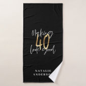 Moderne script zwart en goud 40e verjaardag badhanddoek (Badhanddoek)