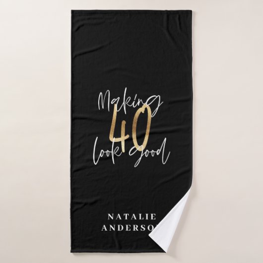 Moderne script zwart en goud 40e verjaardag badhanddoek (Badhanddoek)