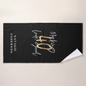 Moderne script zwart en goud 40e verjaardag badhanddoek (Badhanddoek)