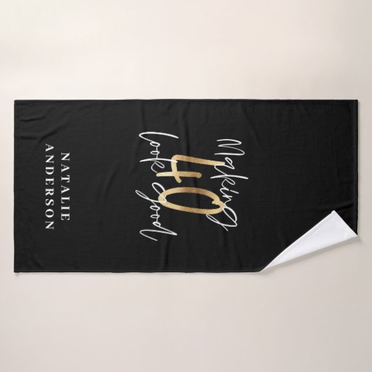 Moderne script zwart en goud 40e verjaardag badhanddoek (Badhanddoek)