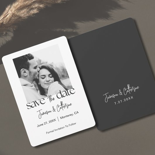 Moderne Script Zwart en Wit Foto Save The Date