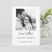 Moderne Script Zwart en Wit Foto Save The Date (Staand voorkant)