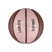 Moderne script: zwarte roze monogram naam basketba basketbal (Verticaal)