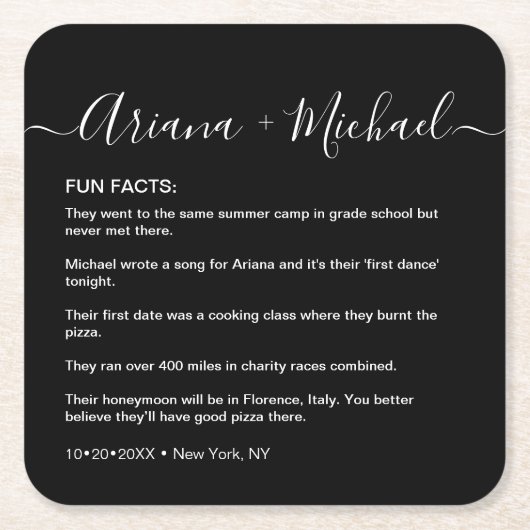 Moderne scriptbridgom namen Aangepaste leuke feite Vierkante Kartonnen Onderzetter (Voorkant)