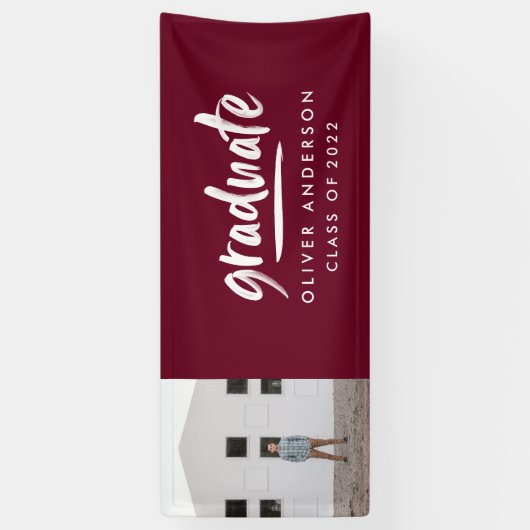 Moderne scriptfoto, bogundy elegant afstuderen spandoek (Verticaal)