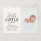 Moderne scriptfoto hallo kleine één aankondigingskaart (Voorkant)