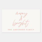 Moderne scriptfoto's, vrolijk rood kerstfeest rechthoekige sticker (Voorkant)