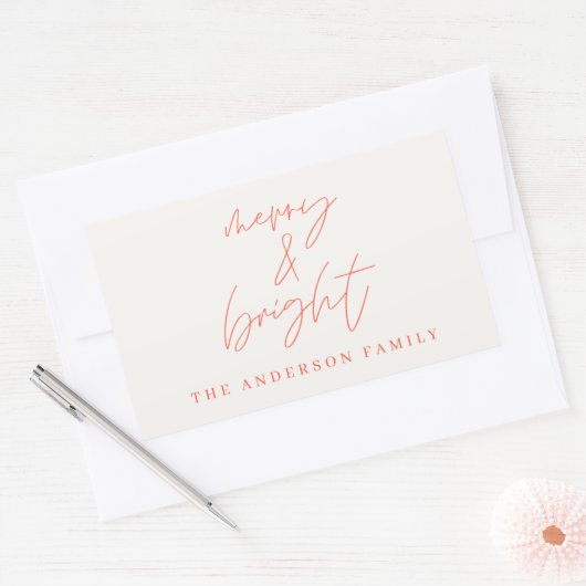 Moderne scriptfoto's, vrolijk rood kerstfeest rechthoekige sticker (Envelop)