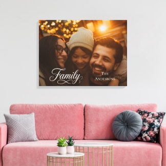 Moderne Scriptie Familie Aangepaste Foto Naam Canvas Afdruk