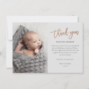 Moderne Scriptie Foto Baby Bedankkaart