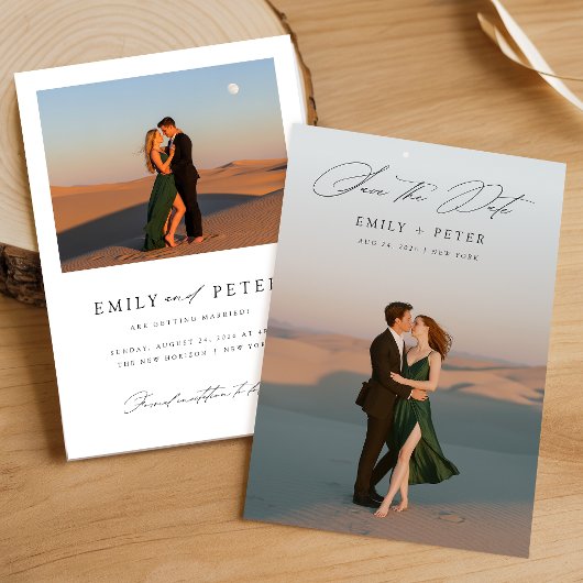 Moderne Scriptie Foto Bruiloft Save The Date Kaart