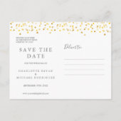 Moderne Scriptie Gouden Harten Confetti Bewaar de  Aankondigingskaart (Achterkant)