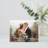 Moderne Scriptie Liefde en Dank Trouwfoto Briefkaart (Staand voorkant)