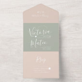 Moderne Scriptie Sage Blush Roze Trouw All In One Uitnodiging (Binnen)