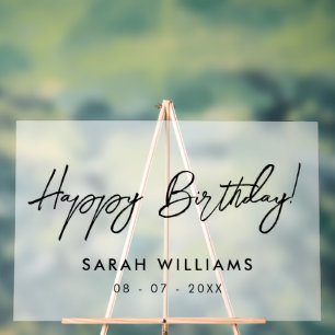 Moderne scriptkalligrafie Happy Birthday Frosted Acryl Bord