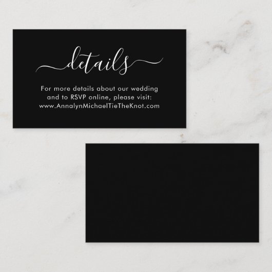 Moderne scriptkalligrafie Minimale details Zwart Informatiekaartje (Voorkant / Achterkant)