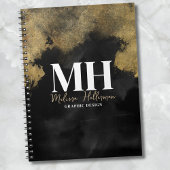 Moderne scriptnaam Black Gold Monogram Notitieboek