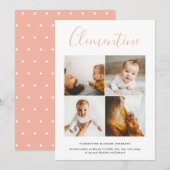 Moderne scriptnaam multi foto polka dot geboorte aankondiging (Voorkant / Achterkant)