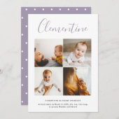 Moderne scriptnaam multi foto polka dot geboorte aankondiging (Voorkant / Achterkant)