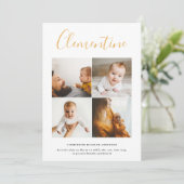 Moderne scriptnaam multi foto polka dot geboorte aankondiging (Staand voorkant)