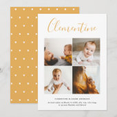 Moderne scriptnaam multi foto polka dot geboorte aankondiging (Voorkant / Achterkant)