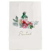 Moderne scriptnaam Waterverf Vrolijk kerstfeest Medium Cadeauzakje (Achterkant)