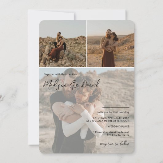 Moderne scriptnamen 4 foto's qr code bruiloft kaart (Voorkant)