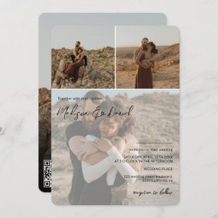 Moderne scriptnamen 4 foto's qr code bruiloft kaart