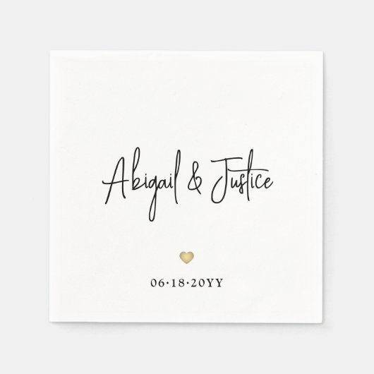 Moderne scriptnamen en eenvoudige Gold Heart Weddi Servet (Voorkant)