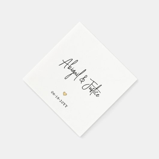Moderne scriptnamen en eenvoudige Gold Heart Weddi Servet (Hoek)