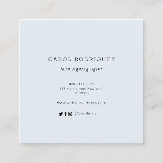 moderne scriptnotarisondertekenaar vierkante visitekaartje (Achterkant)