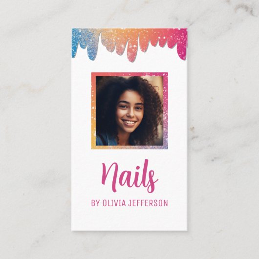 Moderne scripttypografie Glitter Drips Foto Visitekaartje (Voorkant)
