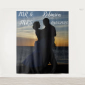 Moderne Scriptuur Mr & Mrs Trouwachtergrond banner Wandkleed (Voorkant)