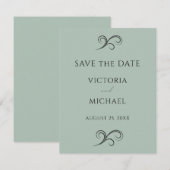 Moderne Scrolls minimalistische groene bruiloft Save The Date (Voorkant / Achterkant)