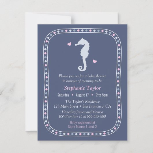 Moderne Seahorse Ocean Baby Shower Invitaties Kaart (Voorkant)