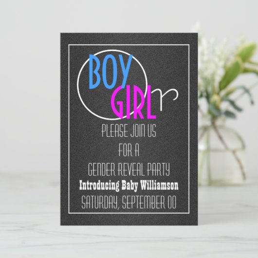 Moderne sekse onthulling retro party kaart (Staand voorkant)