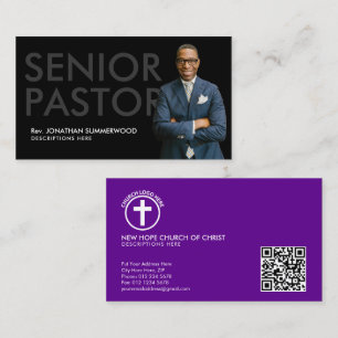 Moderne Senior Pastor met Foto Zwart Visitekaartje