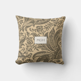 Moderne Sepia Bruine Botanische Monogram Kussen