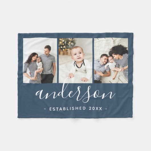 Moderne serie Monogram 3 Foto Collage Fleece Deken (Voorkant (Horizontaal))
