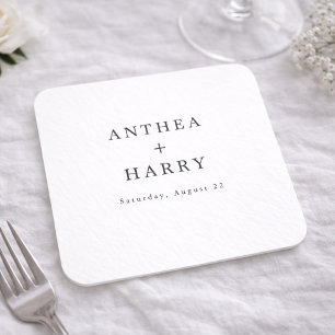 Moderne Serif Zwart Wit Bruiloft Papier Coaster Vierkante Kartonnen Onderzetter