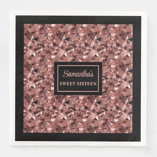 Moderne servetten Roos goud en zwart metallic (Voorkant)