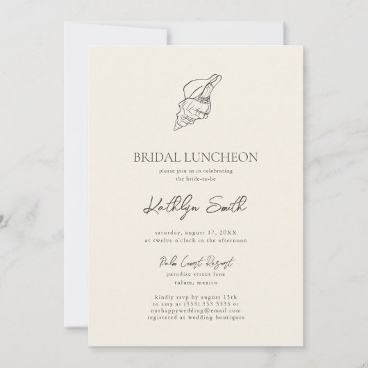 Moderne Shell Beach Ocean Bruiloft Bruids Luncheon Kaart (Voorkant)